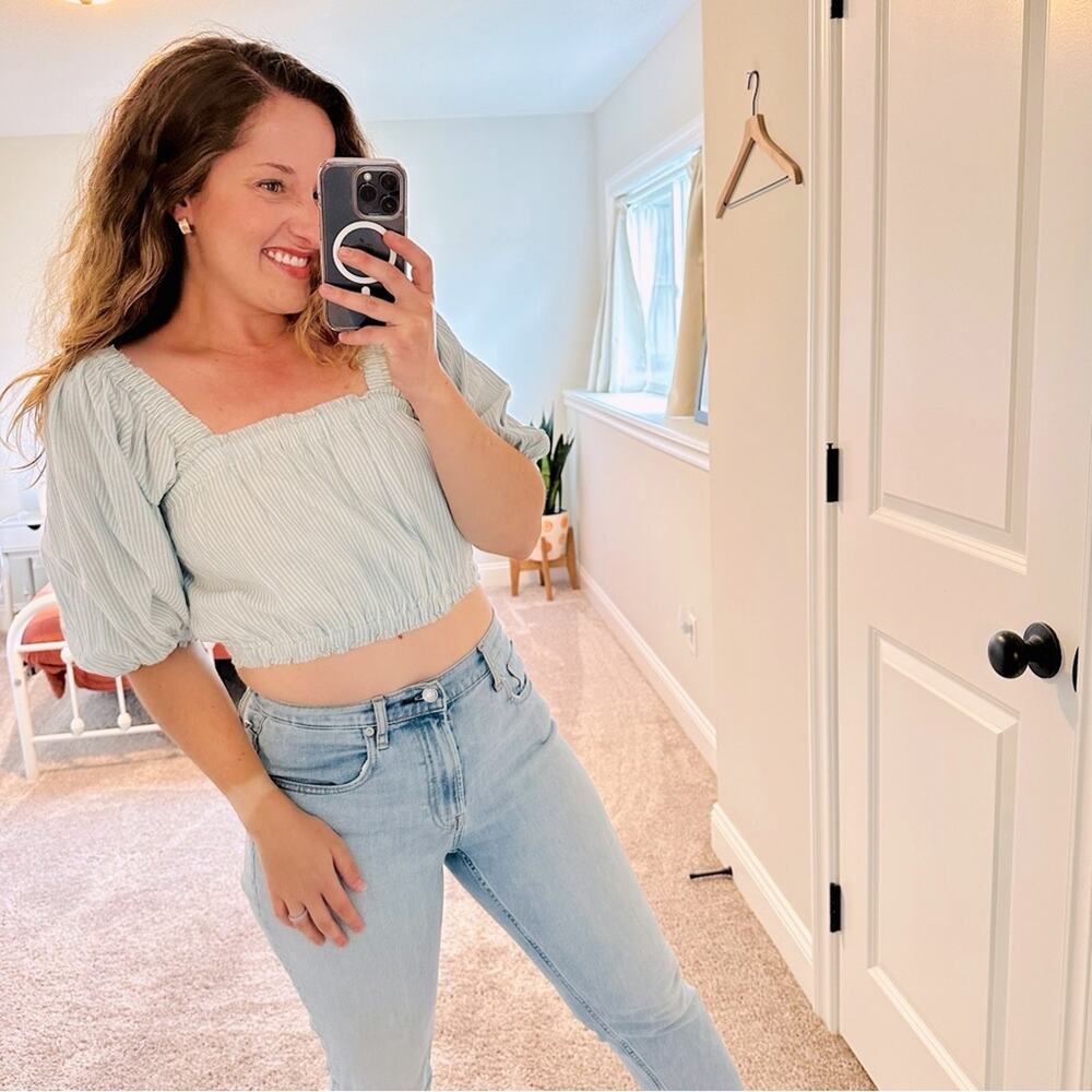 Apiece Apart Blue White Striped Cropped Top 4